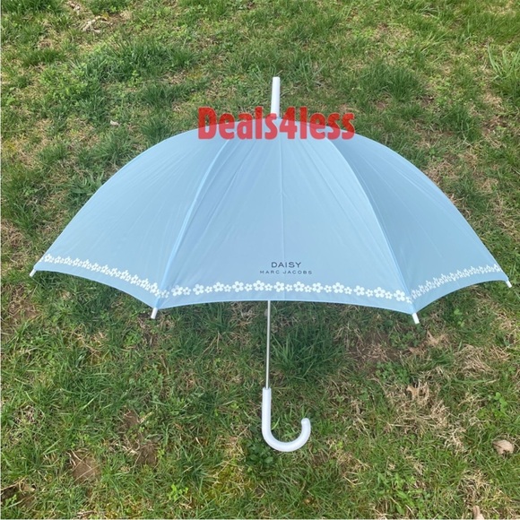 Marc Jacobs Umbrella Rain Daisy Parfums Sky Blue Floral White Handle NEW! - Picture 3 of 7